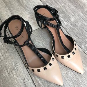 RENVY studded t-strap leather mid heel